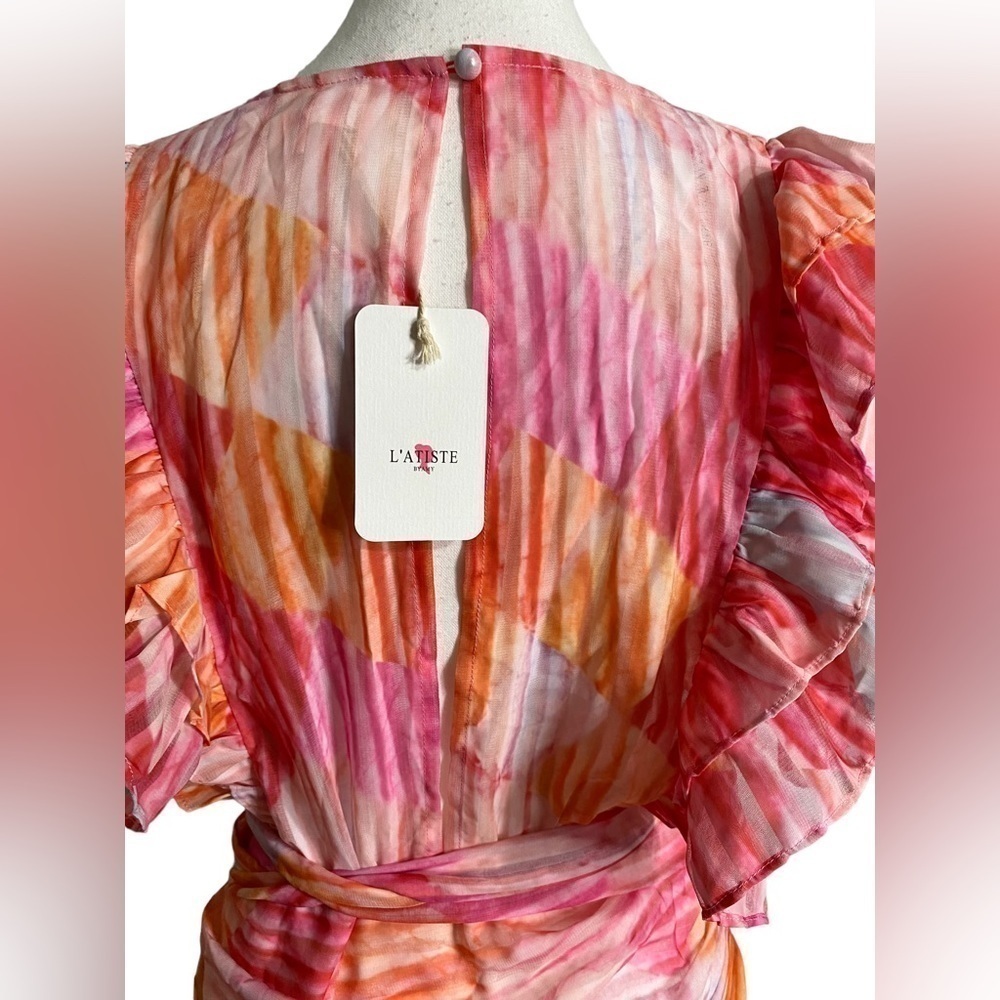 L’ATISTE BY AMY Spring Abstract Ruffle Mini Dress NWT - Picture 7 of 16